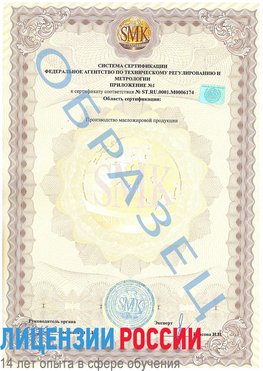 Образец сертификата соответствия (приложение) Сальск Сертификат ISO 22000